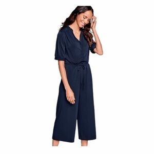 Johnston & Murphy Navy Button-Front Tie-Waist Knit Jumpsuit. Size Small.